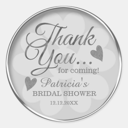 Personalized Silver Gray Bridal Shower Thank You Classic Round Sticker