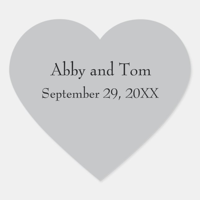 Personalized Silver Gray Heart Stickers Wedding (Front)