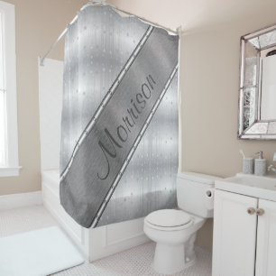 Personalized Silver Gray Metallic Shower Curtain