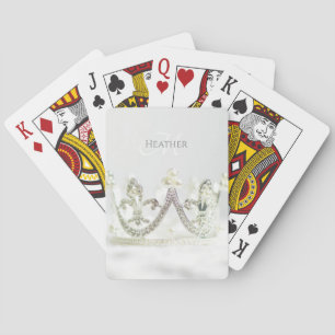 Personalized Silver Grey Princess Crown Poker Cards