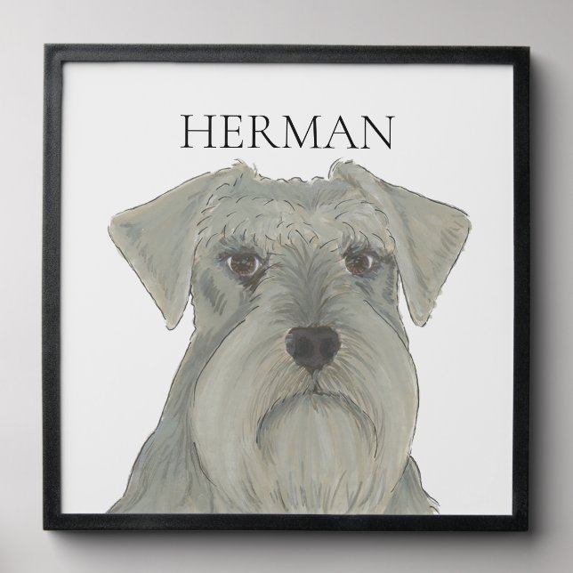 Personalized Silver Grey Schnauzer Pet Portrait Peel And Stick Photo Tile (Front Set)