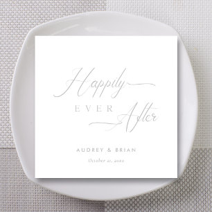 Personalized Silver 'Happily Ever After' Wedding Napkins