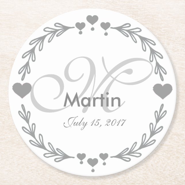 Personalized Silver Heart Wedding Favor Coasters (Front)
