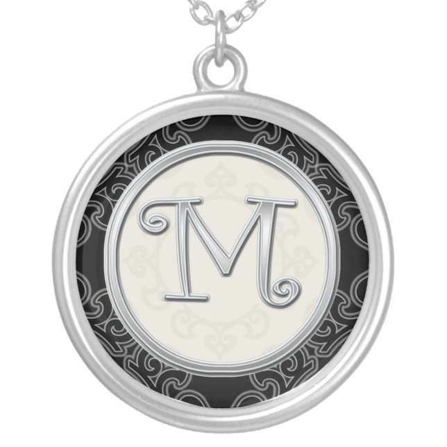 Personalized Silver Initial Pendant Necklace::M (Front)
