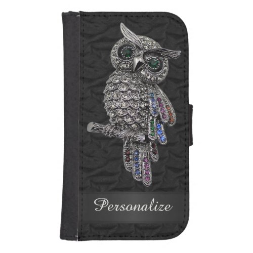 Personalized Silver Jewels Owl Ruffled Silk Image Wallet Phone Case For Samsung Galaxy S4
