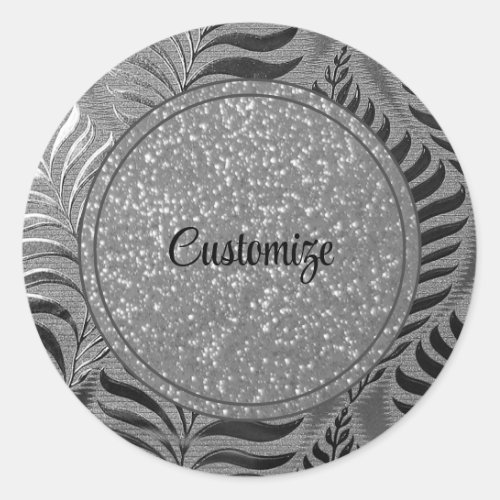 Personalized Silver Leaf Motif 2 Classic Round Sticker