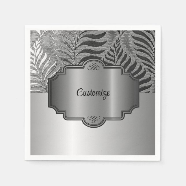 Personalized Silver Leaf Motif 3 Napkins (Front)
