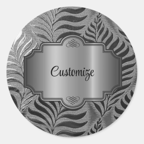 Personalized Silver Leaf Motif   Classic Round Sticker