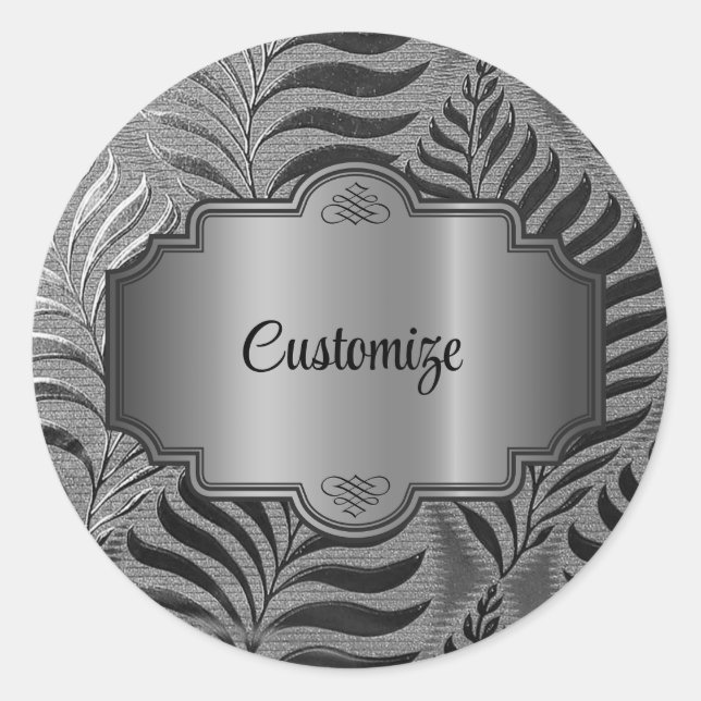 Personalized Silver Leaf Motif   Classic Round Sticker (Front)