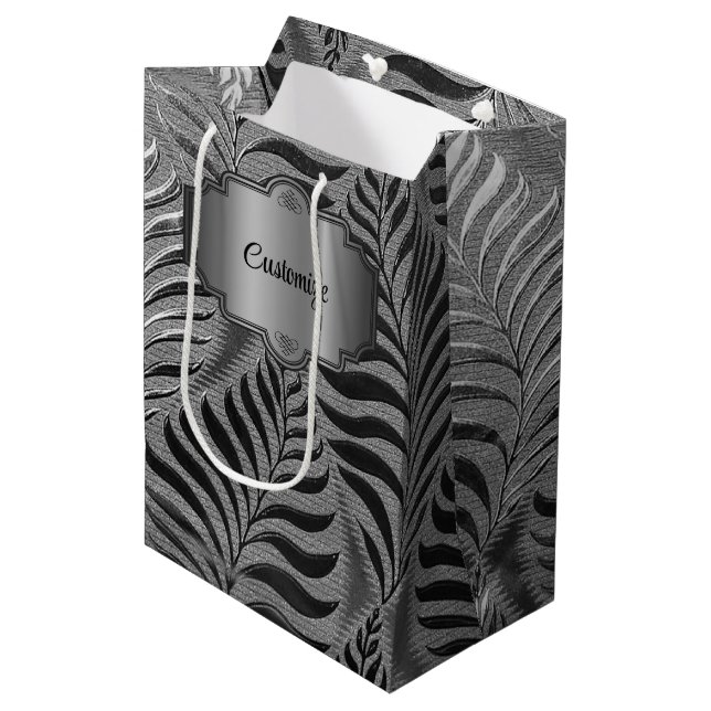 Personalized Silver Leaf Motif   Medium Gift Bag (Front Angled)