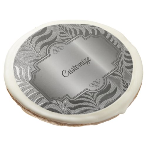 Personalized Silver Leaf Motif   Sugar Cookie