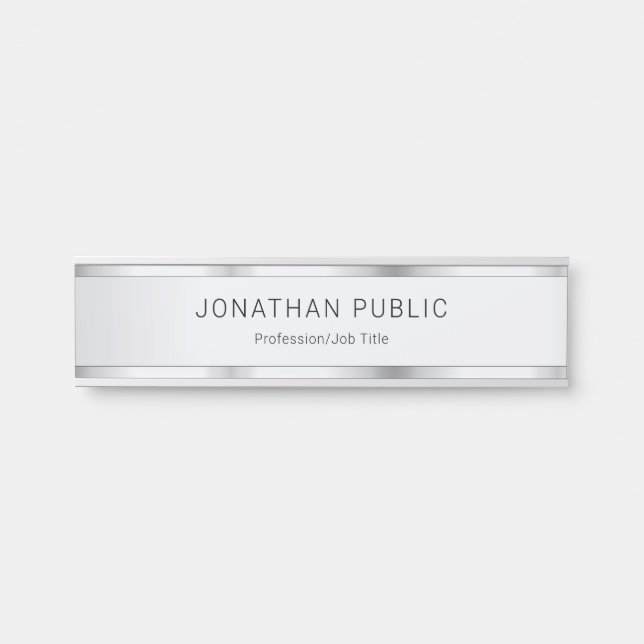 Personalized Silver Look Template Modern Elegant Door Sign (Front)