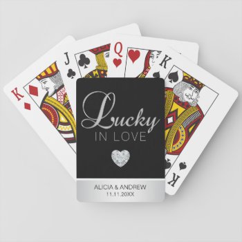 Personalized Silver Lucky In Love Wedding Favors Playing Cards by UniqueWeddingShop at Zazzle