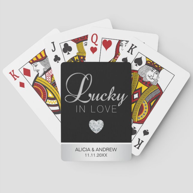 Personalized Silver LUCKY IN LOVE Wedding Favors Poker Cards (Back)