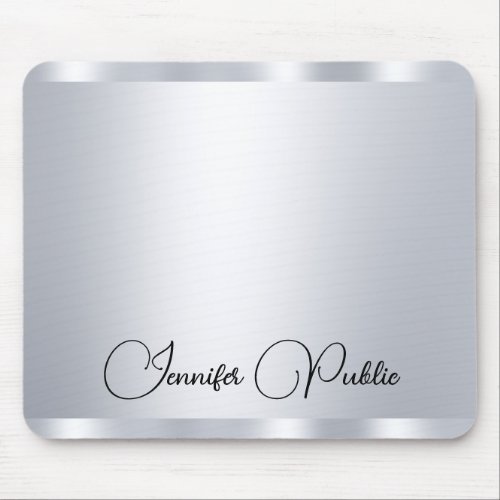Personalized Silver Metallic Look Typography Mouse Pad