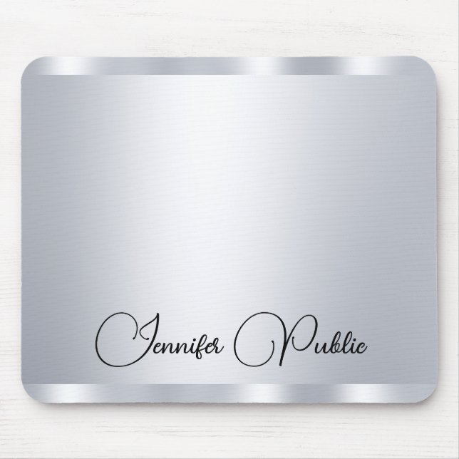 Personalized Silver Metallic Look Typography Mouse Pad (Front)