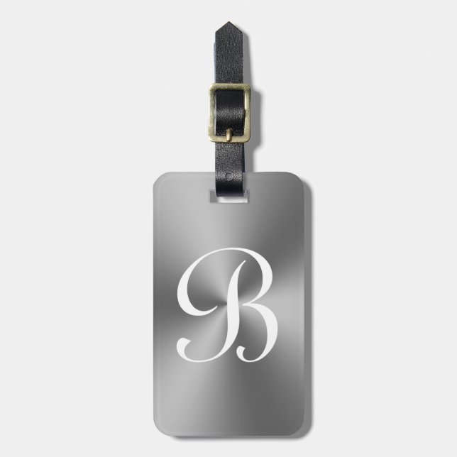 Personalized silver metallic travel luggage tag (Front Vertical)