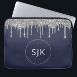 Personalized Silver Navy Blue Glitter Monogram Laptop Sleeve<br><div class="desc">Personalized Silver and Navy Blue Faux Glitter and Sparkle Elegant Monogrammed Initials Case. This case can be customized to include your initial and first name.</div>