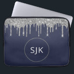 Personalized Silver Navy Blue Glitter Monogram Laptop Sleeve<br><div class="desc">Personalized Silver and Navy Blue Faux Glitter and Sparkle Elegant Monogrammed Initials Case. This case can be customized to include your initial and first name.</div>