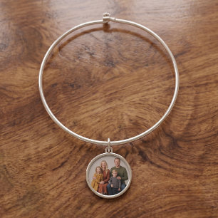 Personalized Silver Photo Charm Bangle Bracelet