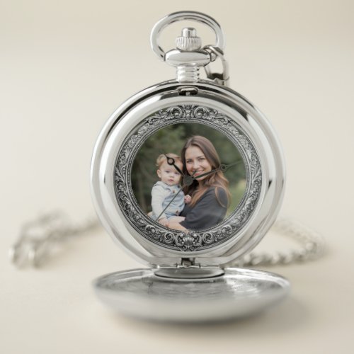 Personalized Silver Photo Pocket Watch