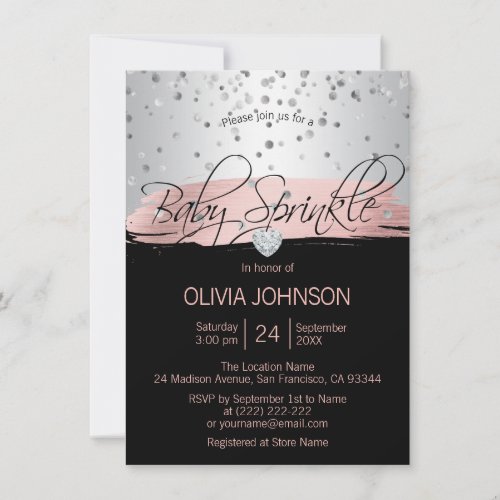 Personalized Silver Pink Black Girl Baby Sprinkle Invitation