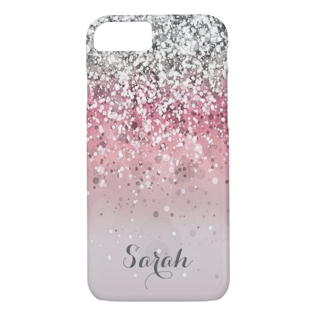 personalized silver pink glitter iphone case (Back)