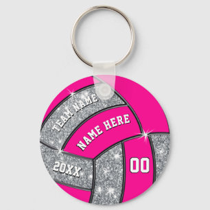 Personalized Silver, Pink, White Volleyball Favors Keychain