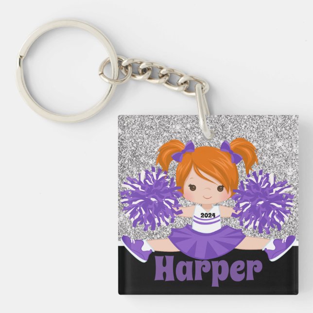 Personalized Silver & Purple Cheerleading Keychain (Front)