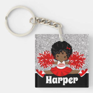 Personalized Silver & Red Cheerleading Keychain