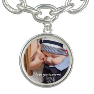 Personalized Silver Round Charm Bracelet For Mom