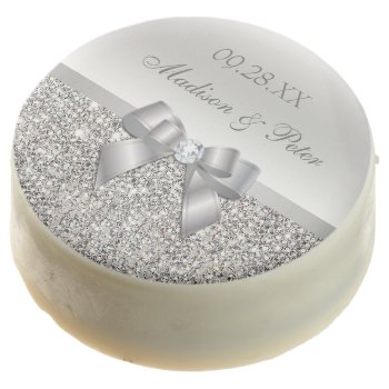 Personalized Silver Sequins Bow Wedding Chocolate Covered Oreo by AJ_Graphics at Zazzle