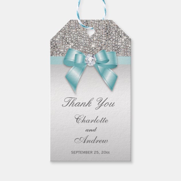 Personalized Silver Sequins Diamond Bow Wedding Gift Tags