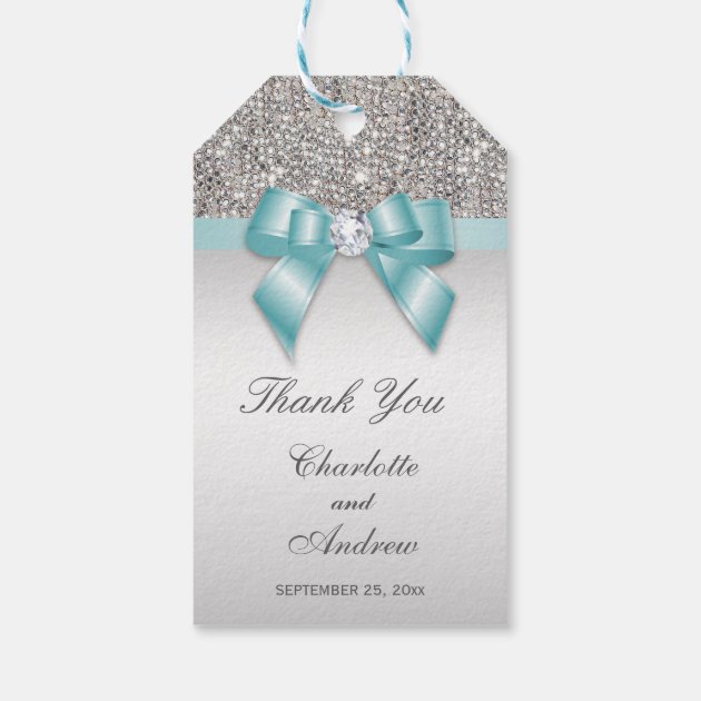 Personalized Silver Sequins Diamond Bow Wedding Gift Tags