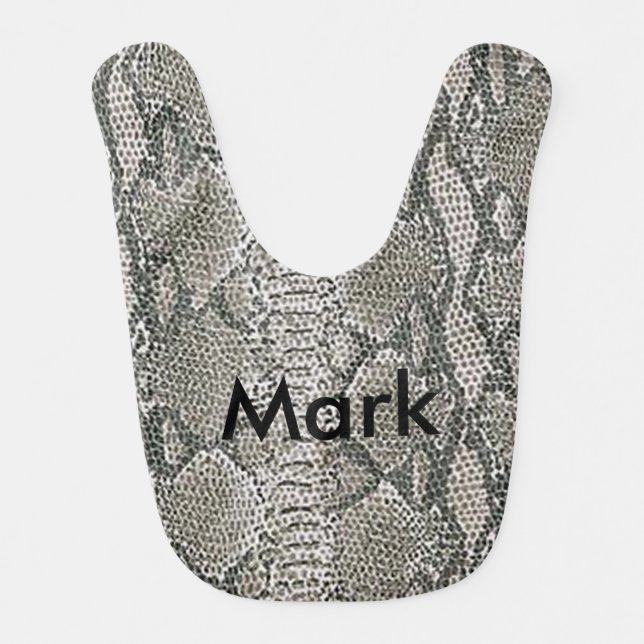 Personalized Silver Snake Skin Baby Bib (Front)