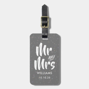 Personalized Silver Stardust Confetti Mr and Mrs Luggage Tag