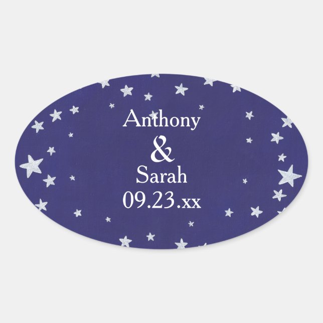Personalized Silver Stars Blue Save date Stickers (Front)