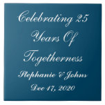 Personalized Silver Wedding Anniversary Blue White Ceramic Tile<br><div class="desc">Elegant personalized blue and white silver wedding wedding anniversary display tile. You can change the texts in the text templates to enter your own name and date.  You may also change the background color or font color as you wish!</div>