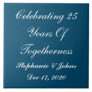 Personalized Silver Wedding Anniversary Blue White Ceramic Tile