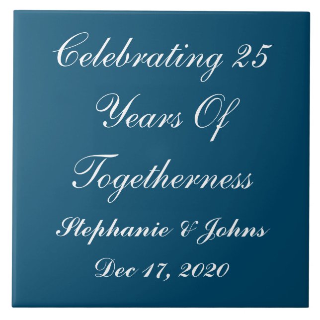Personalized Silver Wedding Anniversary Blue White Ceramic Tile (Front)