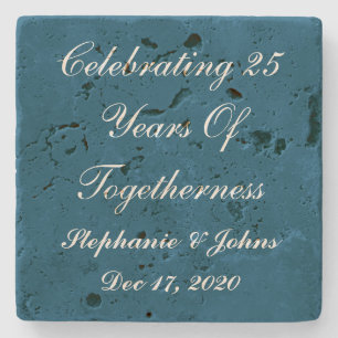 Personalized Silver Wedding Anniversary Blue White Stone Coaster