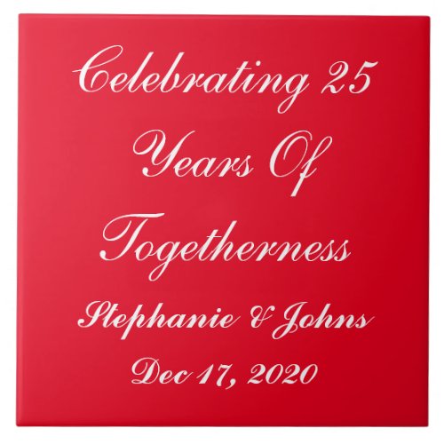 Personalized Silver Wedding Anniversary Red White Ceramic Tile