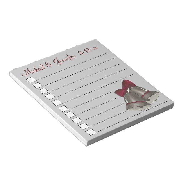 Personalized Silver Wedding Bells To Do List Favor Notepad (Angled)