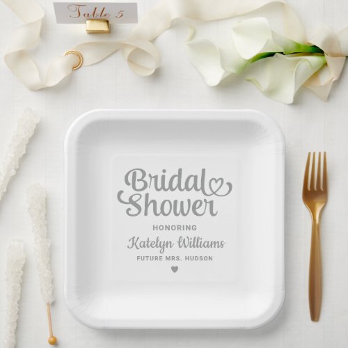 Personalized Silver Wedding Bridal Shower Paper Plates