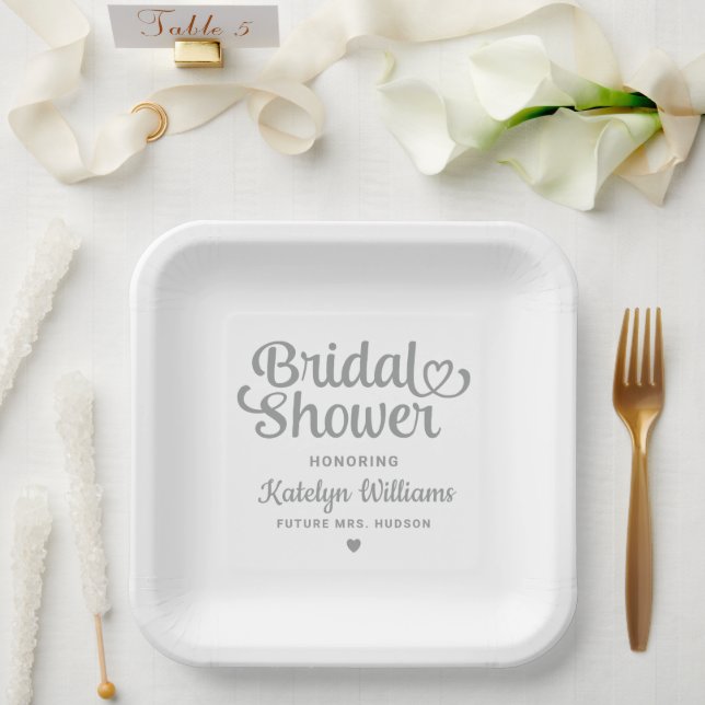 Personalized Silver Wedding Bridal Shower Paper Plates (Wedding)