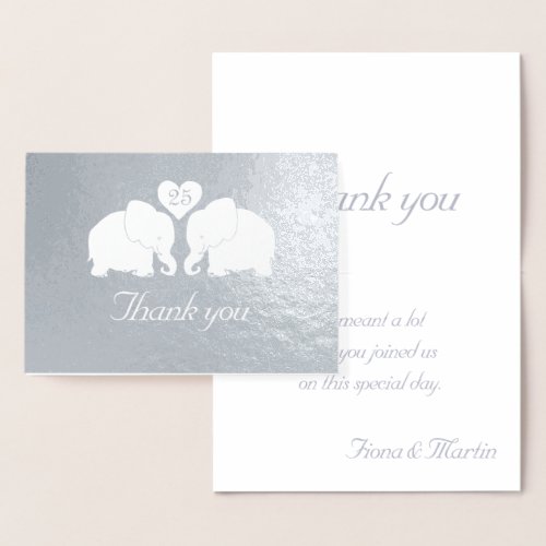 Personalized Silver Wedding Elephants Thank You Foil Card