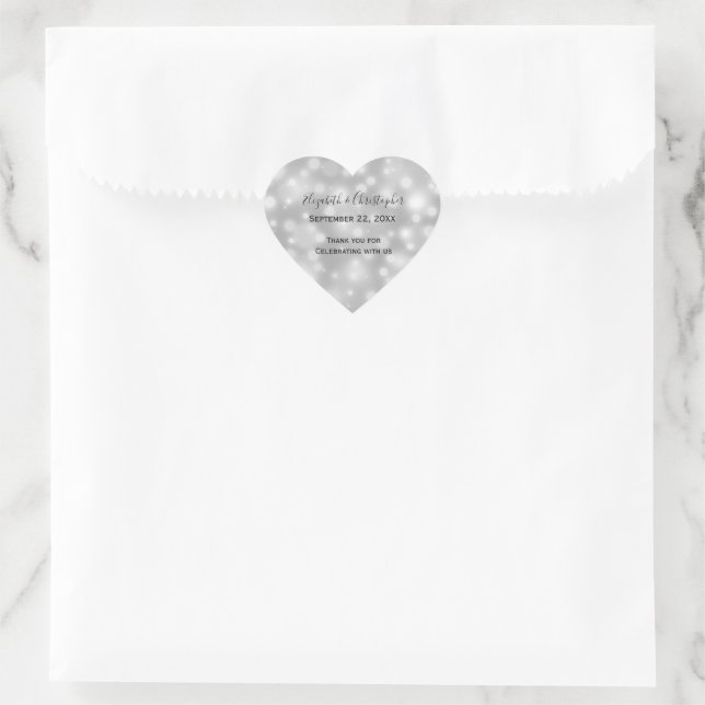 Personalized Silver White Gray Wedding Heart Sticker (Bag)
