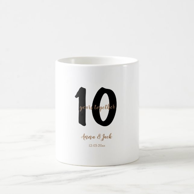personalized simple 10 years anniversary name date coffee mug (Center)
