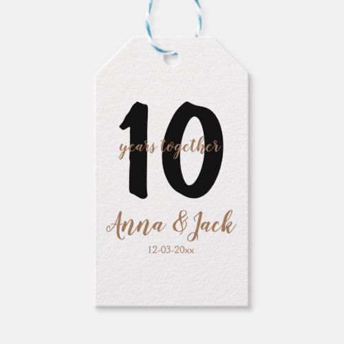 personalized simple 10 years anniversary name date gift tags