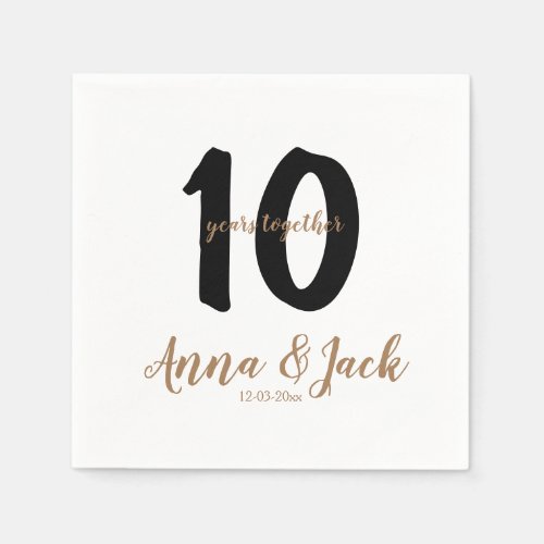 personalized simple 10 years anniversary name date napkins